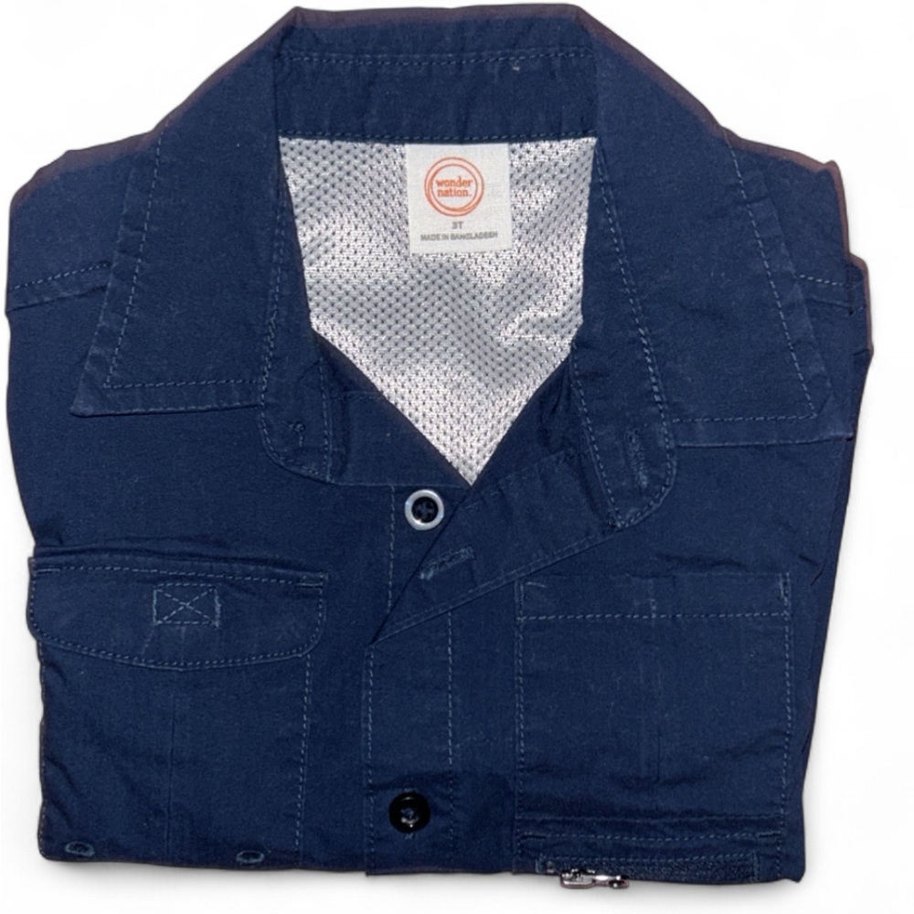 Wonder Nation Toddler Boys Navy Blue Short Sleeve Fishing Shirt Size 3T